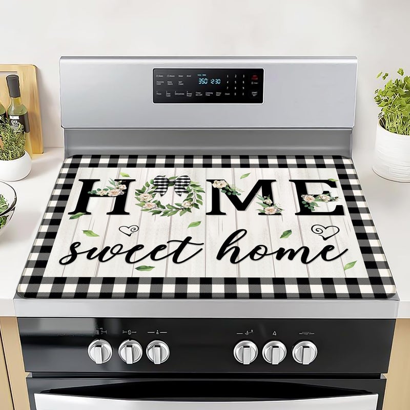 Seimip Sweet Home Stove Top Cover, Spring Stove Covers for Electric Stove, 20''X28'' White Heat Resist Kitchen Glass Stove Mat Farmhouse Decor Gas Stove Pad Valentines Day Cooktop Ceramic Mat - Image 1